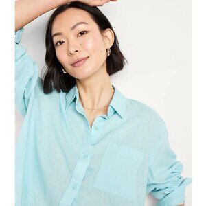 NWT: Old Navy Linen-Blend Button-Down Crop Shirt XSP